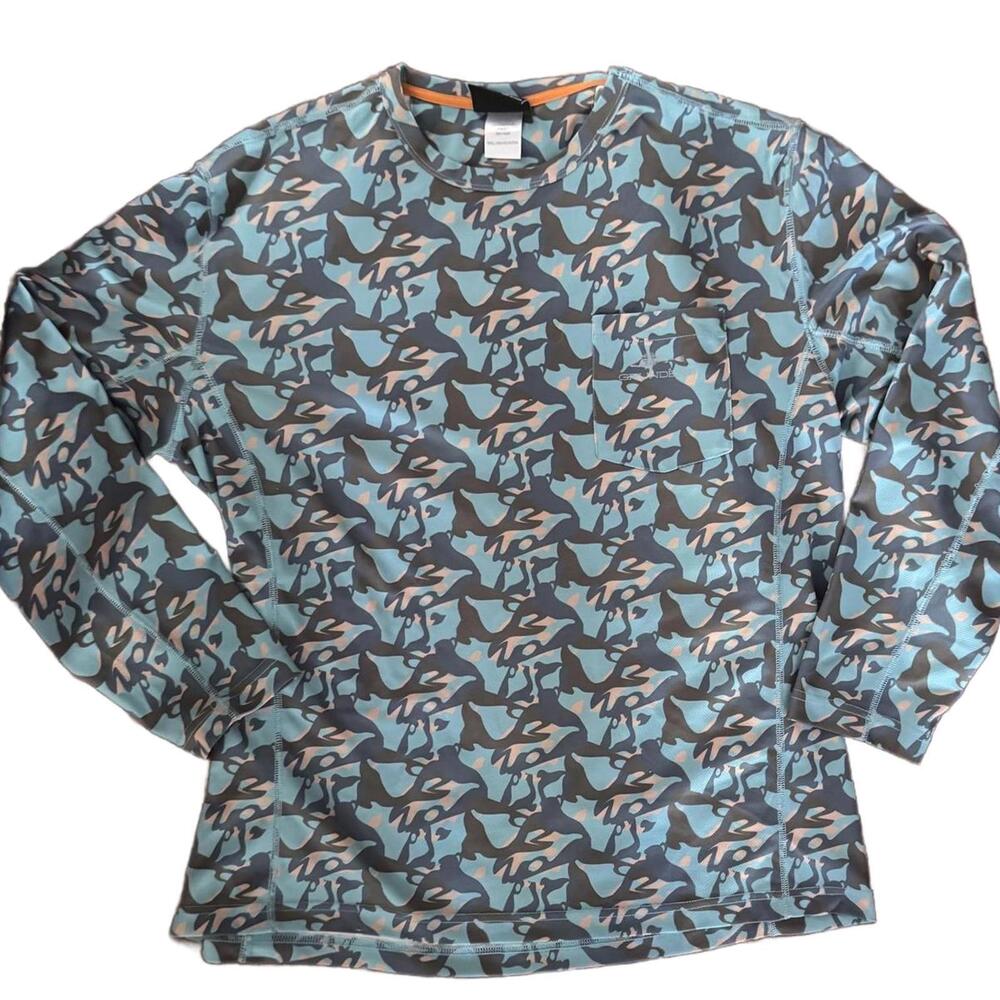 Grundens Camo T-Shirt Men's XL Fishing Hunting Camp Grey/Green/Brown Long Sleeve